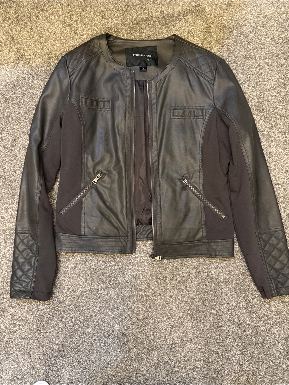 Maurices Black Faux Leather Quilted-Panel Jacket